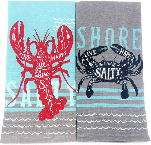 Kay Dee Designs Live Salty Lobster & Crab Kitchen Towels Dishtowel Set for Cleaning, Drying, Polishing and Baking