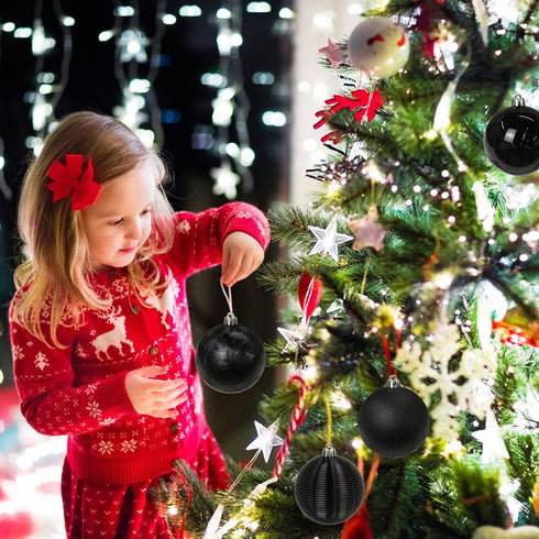 3.14" Christmas Ball Ornaments 16 Pcs Christmas Tree Decorations Set Shatterproof Black Big Christmas Ornaments Balls with Hanging Loop for Holiday Party Wreath Xmas Tree Decor