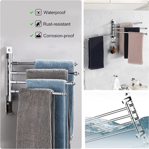 Lonffery Towel Rack for Bathroom, 4-Arm Black Wall Mounted Towel Rack, Outdoor Towel Rack for Hot Tub, Pool, Towel Hanger Space Saving.
