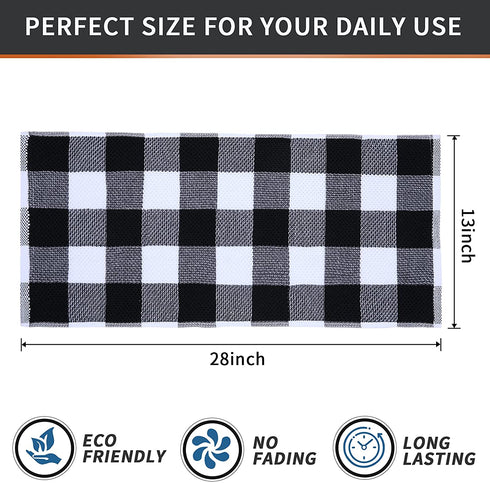 Mordimy 100% Cotton Waffle Weave Check Plaid Kitchen Towels, 13 x 28 Inches, Super Soft and Absorbent Dish Towels for Kitchen, 4-Pack, White & Black