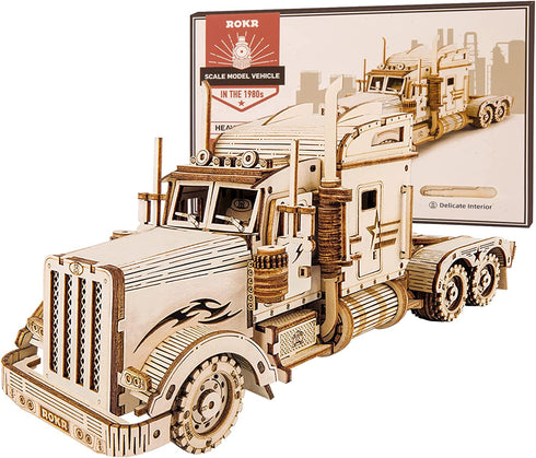 ROKR 3D Wooden Puzzle for Adults-Mechanical Car Model Kits-Brain Teaser Puzzles-Vehicle Building Kits-Unique Gift for Kids on Birthday/Christmas Day(1:40 Scale)(MC502-Heavy Truck)