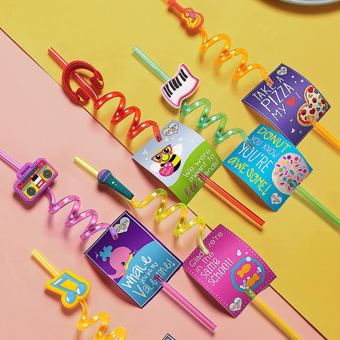 24 Music Drinking Straws for Kids Tik Tok Rockstar Rock N Roll Birthday Party Supplies Favors with 2 PCS Cleaning Brushes
