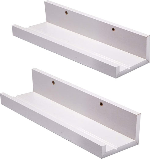 Muzilife 12 Inch White Floating Shelves - Set of 2 Rustic Wood Floating Shelves - Wall Mounted Small Picture Ledge for Bathroom, Bedroom, Living Room