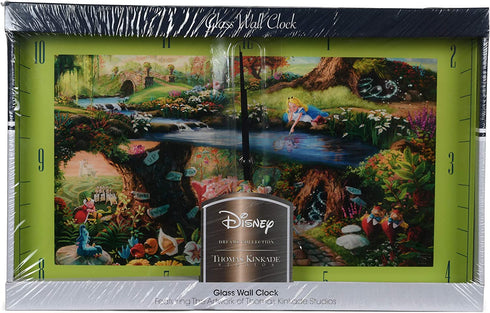 Mark Feldstein & Associates Alice in Wonderland Disney Kinkade Floral Green 16 x 10 Glass Rectangular Wall Clock
