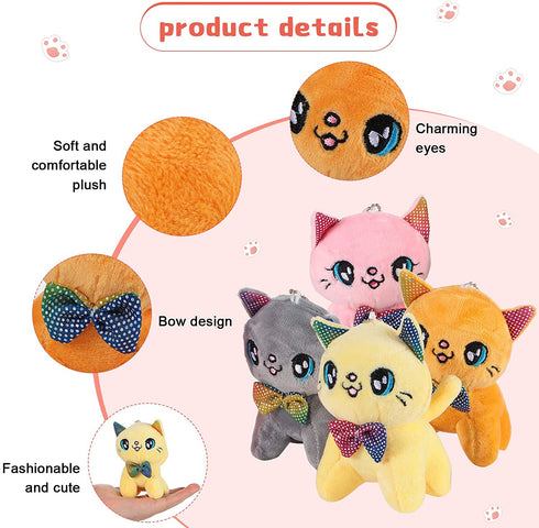 8 Pieces Mini Cats Plush Toy 4 Inch Stuffed Cats Tiny Soft Plush Cats Doll Plush Hanging Pendant Ornament for DIY Keychain Birthday Xmas Decorations Party Favor