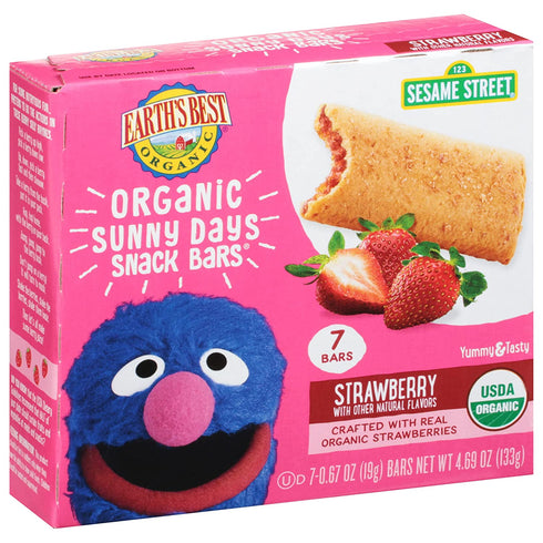 Earth's Best Organic Sesame Street Sunny Day Toddler Snack Bars with Cereal Crust, Strawberries, 7 Count Box