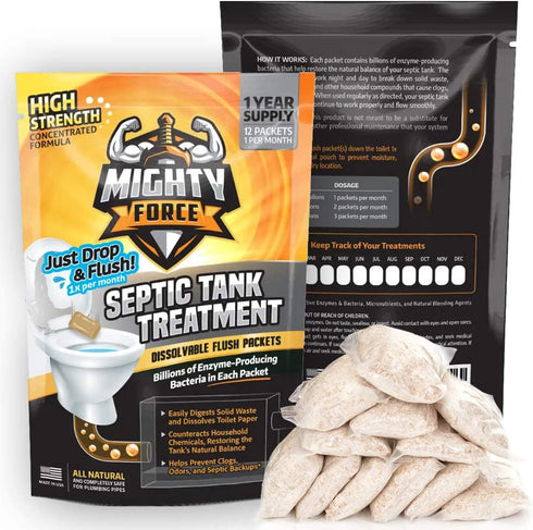 Septic Tank Treatment Packets - 1 Year Supply (12 Dissolvable Flush Packs) - Billions of Active Bacteria - Just Drop, Flush, Repeat