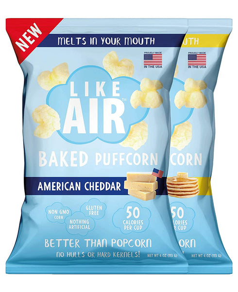 Like Air Baked Puffcorn (Combo Pack: Cheddar & Pancake) | 2 Large Multi-Serve Bags | 50 Calories Per Cup | Gluten Free | Nothing Artificial