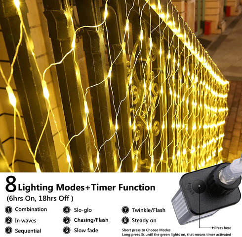 LED Net Lights Outdoor, 12ft x 5ft 360 LED Indoor Fairy Mesh Lights, 8 Modes Clear Wire Connectable Bush Netting Lights for Trees, Bushes, Wedding, Garden, Mall Hotel Decorations (Warm White)