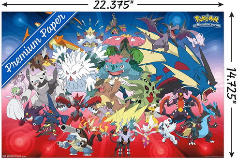 Trends International Pok©mon-Mega Evolutions Wall Poster, 14.725" x 22.375", Premium Poster & Mount Bundle