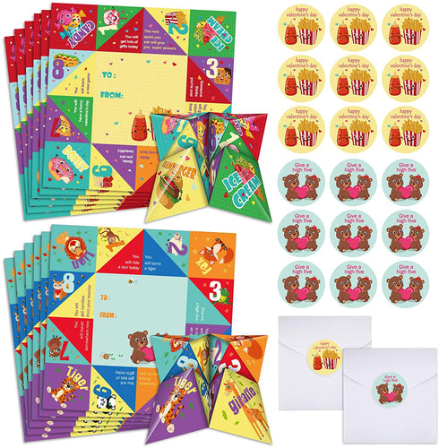 36 Pieces Valentines Cootie Catcher Games Valentine Origami Games Valentines Cootie Catcher Paper Fortune Cards Teller Paper with Envelopes and Stickers for School Classroom Valentines Party Favors