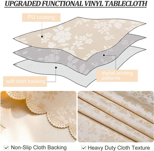 smiry Waterproof Vinyl Tablecloth, Round Heavy Duty Table Cloth, Wipeable Table Cover for Kitchen and Dining Room (Beige, 60" Round)