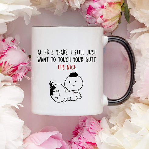 YouNique Designs 3rd Year Anniversary Mug, 11 Ounces, 3rd Wedding Anniversary Coffee Mug for Wife, Second Anniversary Cup for Wife, 3 Year Dating Mug for Her (Black Handle)