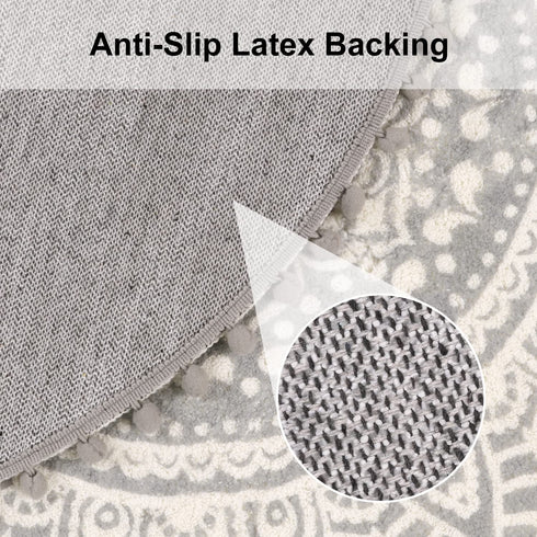 Uphome Small Boho Bathroom Rugs 18" x 25" Grey Mandala Bath Mat with Pom Pom Fringe Cute Farmhouse Bohemian Bath Rug Soft Non-Slip Washable Shower Mat for Bathtub Sink Powder Room
