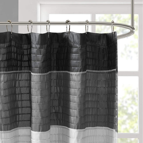 Amherst Fabric Black Shower Curtain ,Pieced Transitional Simple Shower Curtains for Bathroom , 72 X 72
