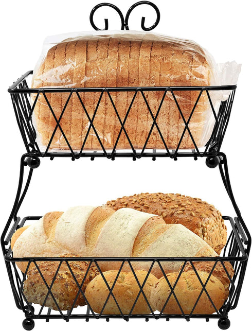 Sorbus Fruit Basket Display Stand, 2-Tier, for Vegetable, Fruit & Bread Counter Storage for Kitchen, Bathroom, Rectangular Antique Metal (Black)