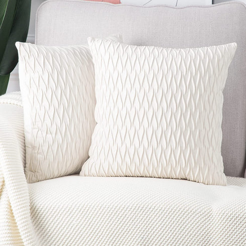 MADIZZ Set of 2 Super Soft Velvet Decorative Throw Pillow Covers 20x20 inch White Square with Texture Luxury Style Cushion Case Pillow Shell for Sofa Bedroom