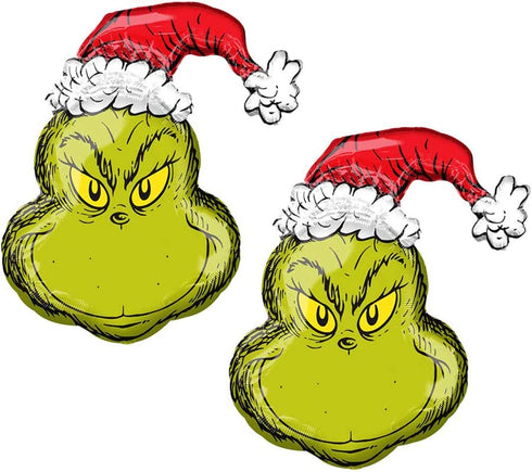 Set of 2 Dr Seuss How The Grinch Stole Christmas Cartoon 29" Foil Holiday Balloons