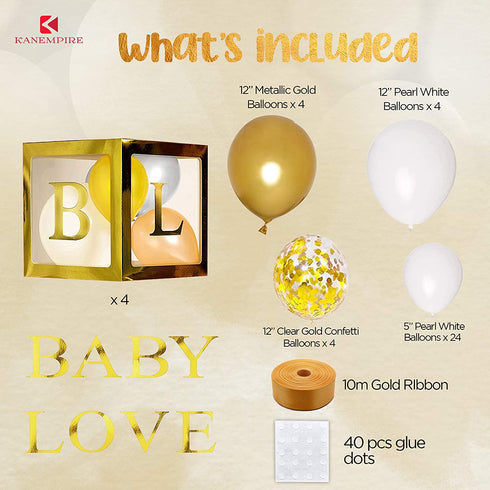Gold Gender Reveal Party Decorations Set for Boy, Girl - 49 Pcs Clear Baby Boxes with Letters for Baby Shower Decorations for Girl and Boy - 1st Birthday Party Decoration