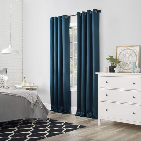 Sun Zero Nordic Theater Grade Extreme 100% Blackout Grommet Curtain Single Panel, 52" x 84", Teal