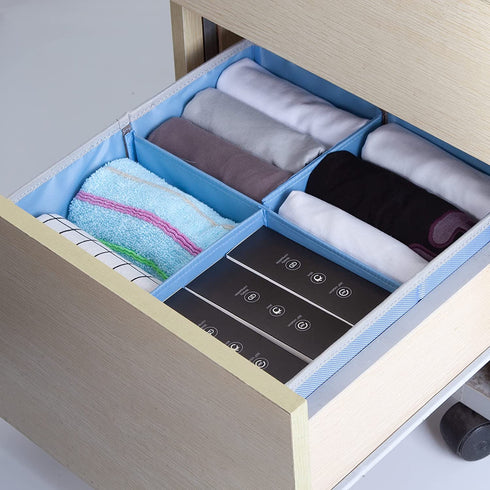 Drawer Organizer, TopMade Foldable Underwear Drawer Organizer Clothes Drawer Dividers Desk Closet Organizer Dresser Fabric Bin Shelves Storage Baskets Box for Bra Sock Ties, 4 Cell Drawer Organization