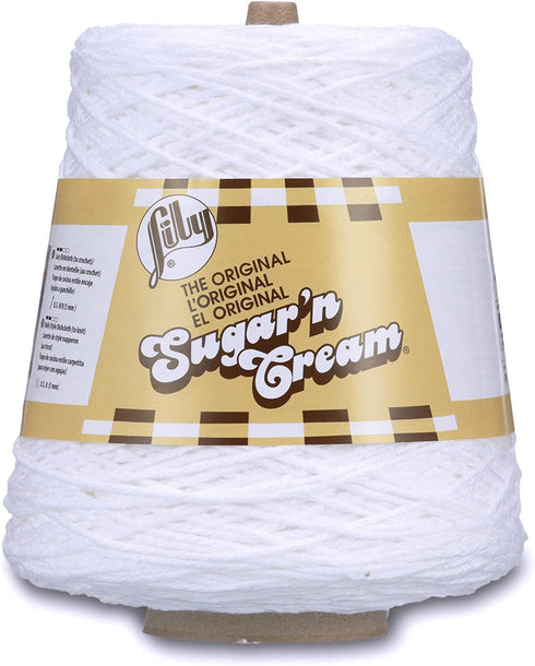 Lily Sugar'n Cream Cotton Cone Yarn, 14 oz, White , 1 Cone