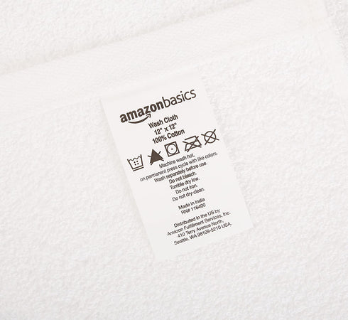 Amazon Basics Fast Drying, Extra Absorbent, Terry Cotton Washcloths - Pack of 24, White, 12 x 12-Inch