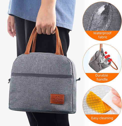 Zoforthon Lunch Bag Reusable Bag for Lunch Box Portable Tote Double Layer Food Cooler Bag for Travel Work Picnic, Grey