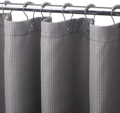 AmazerBath Waffle Shower Curtain, Heavy Duty Fabric Shower Curtains with Waffle Weave Hotel Quality Bathroom Shower Curtains, 72 x 72 Inches (Grey)