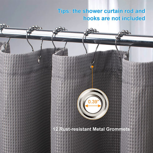 AmazerBath Waffle Shower Curtain, Heavy Duty Fabric Shower Curtains with Waffle Weave Hotel Quality Bathroom Shower Curtains, 72 x 72 Inches (Grey)