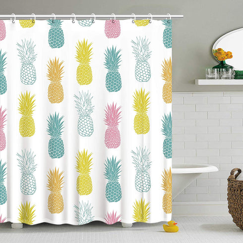 RosieLily Pineapple Shower Curtain Fruit Shower Curtain Summer Shower Curtain Blue Yellow Pineapple Bathroom Decor Fabric Tropical Hawaii Shower Curtain Set with 12 Hooks, 72"x 72"