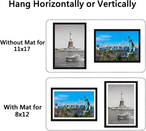 ENJOYBASICS 11x17 Picture Frame Black Poster Frame,Display Pictures 8x12 with Mat or 11x17 Without Mat,Wall Gallery Photo Frames,2 Pack