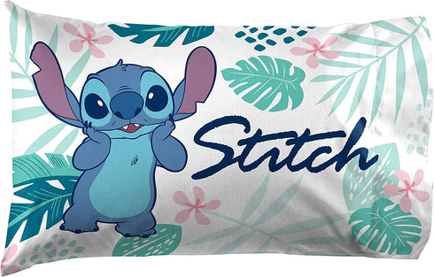 Jay Franco Disney Lilo & Stitch Misty Palm 1 Pack Pillowcase - Double-Sided Kids Super Soft Bedding (Official Disney Product)