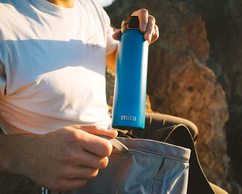 MIRA Stainless Steel Water Bottle - Hydro Vacuum Insulated Metal Thermos Flask Keeps Cold for 24 Hours, Hot for 12 Hours - BPA-Free One Touch Spout Lid Cap - 24 oz (710 ml), Space Blue