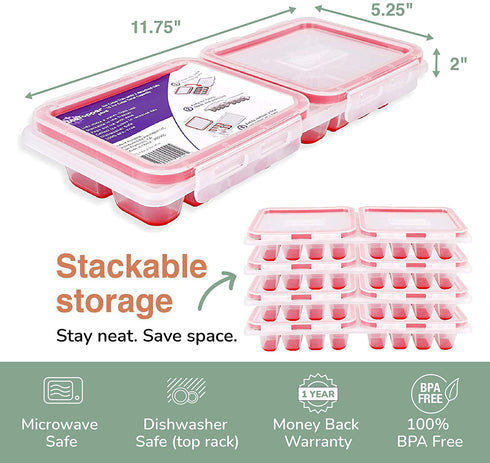 Ice Topper Plus Ice Cube Tray with 2 Attached Lids - Easy Release Ice Cube Molds, 16 Cubes per Tray, Stackable & Dishwasher Safe, 100% Food Grade Silicone, BPA Free & Recyclable