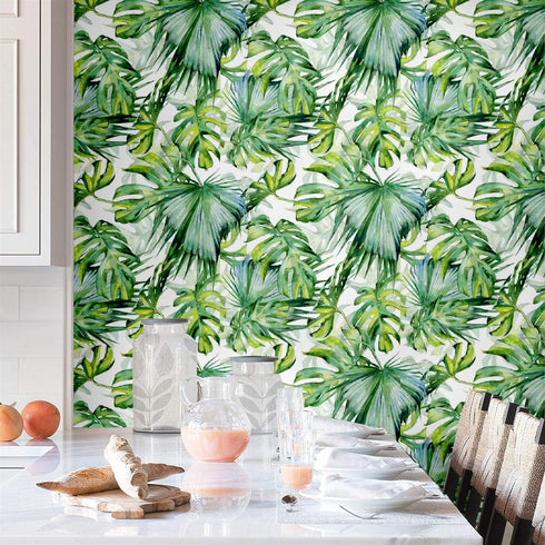 Blooming Wall Peel and Stick Removable Palm Leaf Self-Adhesive Prepasted Wallpaper Wall Mural (025)