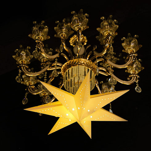 Paper Star Lantern, 8 Mode 50 LEDs Firework Fairy String Lights, Light up Hollow Out Star Hanging Decoration for Indoor Outdoor Room Wedding Christmas Party (Classic Style)