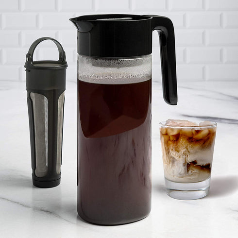Goodful Airtight Cold Brew Iced Coffee Maker, Shatterproof Durable Tritan Plastic Construction, Leak-Proof Lid, Large Capacity with Premium Stainless Steel, 2.25 Qt, Black