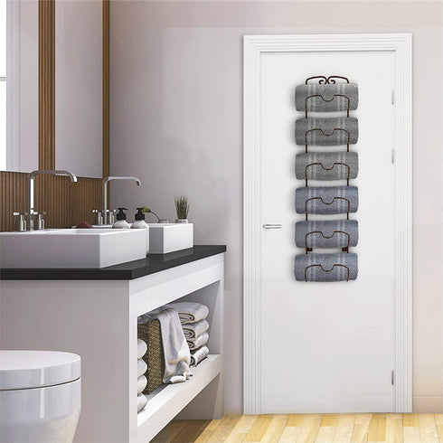 Bextsrack Towel Rack Wall Mounted Metal Wine Rack Towel Shelf Holder Storage with 6 Compartments for Bathroom Hand Towels, Washcloths - Bronze