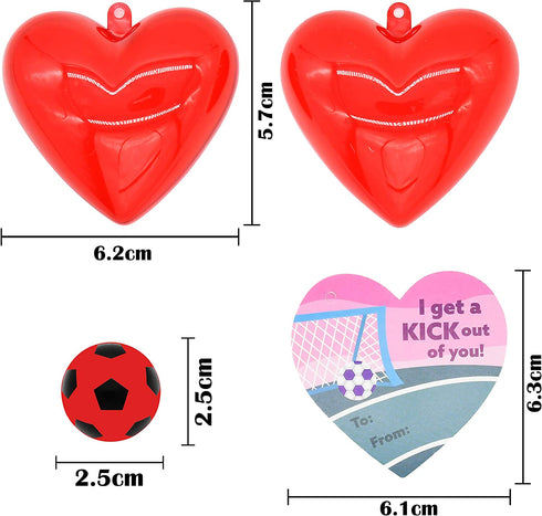 28 Packs Kids Valentine Party Favors Set with Sports Ball Bouncy Balls Filled Hearts and Valentine Cards for Kids Valentine Classroom Exchange, Kids Bouncy Balls for Class Exchange, Gift & Game Prize