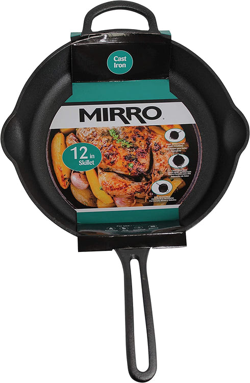 Mirro MIR-19052 10" Pre-Seasoned Ready to Use Round Cast Iron Skillet with Helper Handle, Black