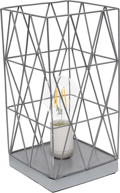 Simple Designs LT1073-GRY Geometric Square Metal Table Lamp, Gray