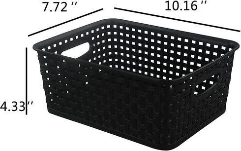 Morcte Black Plastic Storage Basket Bins Organizer, 4-Pack