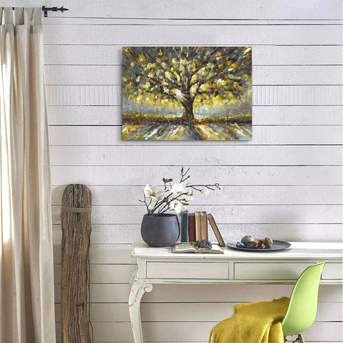 Canvas Wall Art Hand-Painted,12"x 16" Framed Trees Oil Painting Wrapped? Modern Rural Artwork for Living Room Bathroom Restaurant Bedroom Gallery Coffee Shop Decorations (12x16 inch)¦