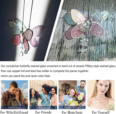H&D HYALINE & DORA Stained Glass Butterfly Wall Hanging Window Suncatcher Decor Rainbow Pendant