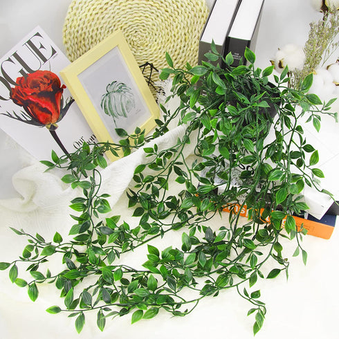 AUSTOR 2 Packs Artificial Hanging Plants with Pot Fake Plants Hanging Vines Shelf Plants Artificial Decor Potted Plants for Home Indoor Outdoor Office