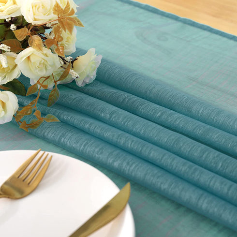 MUMFAS 10Ft 2 Pieces Teal Chffion Sheer Table Runner 34x122 Inch for Rustic Wedding Decor, Bridal Shower, Baby Shower, Boho Summer Outdoor Tea Party Birthday Chiffon Table Cloth Fabric Supplies