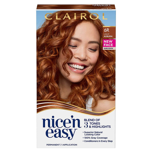 Clairol Nice'n Easy Permanent Hair Dye, 6R Light Auburn Hair Color, Pack of 1