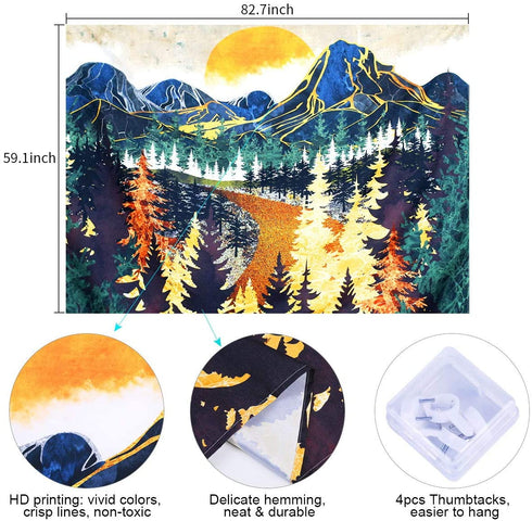 SENYYI Mountain Tapestry Wall Hanging Forest Trees Art Tapestry Sunset Tapestry Road in Nature Landscape Home Decor for Room (59.1 x 82.7 inches)
