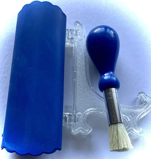 BonCera, All-in-one 4pcs Premium Ceramic Garlic Grater Set, Blue Glazed Design Grater w/Garlic Peeler, Gathering Brush, Display Stand, It's also grating Turmeric, Ginger, and more.G-513